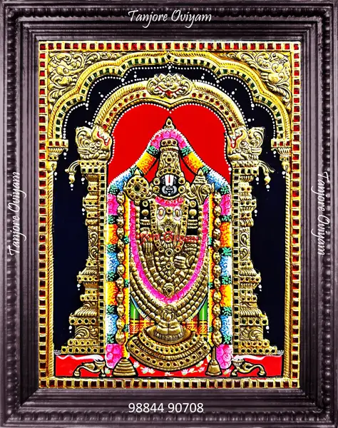 Lord Balaji Tanjore Oviyam Tirupati Balaji painting with gold foil traditional Perumal artwork